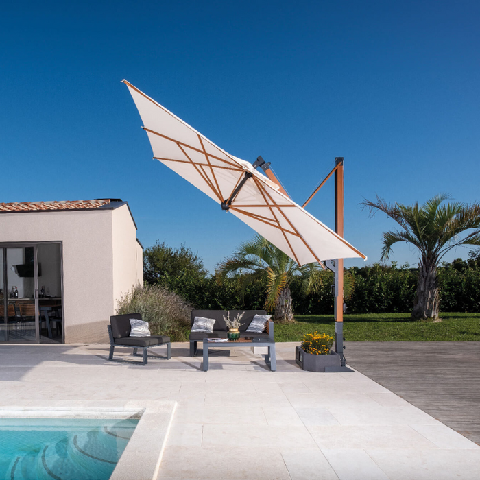 Ombrellone a palo laterale Galileo Wood 3X3 mt