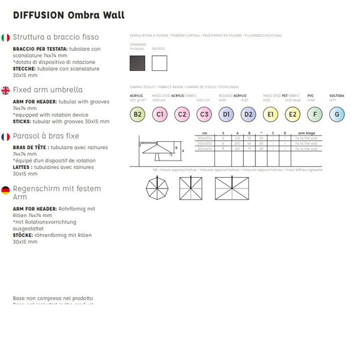 Ombrellone a parete Ombra wall 3X4 mt