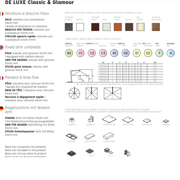 Ombrellone a palo laterale De Luxe Glamour 3X4 mt