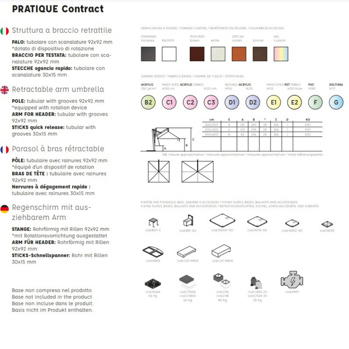 Ombrellone a palo laterale Pratique Contract 2X3 mt