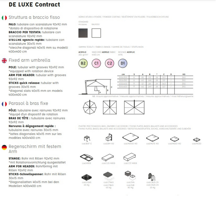 Ombrellone a palo laterale De Luxe Contract 3,5X3,5 mt
