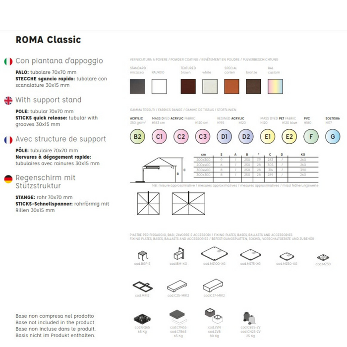 Ombrellone a palo laterale Roma Classic 3X4 mt